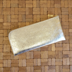 【再販】スリムで軽く大容量な長財布(シャンパンゴールド)カード入れは14か所！牛革 自然なシュリンク◇レザー レディース 2枚目の画像