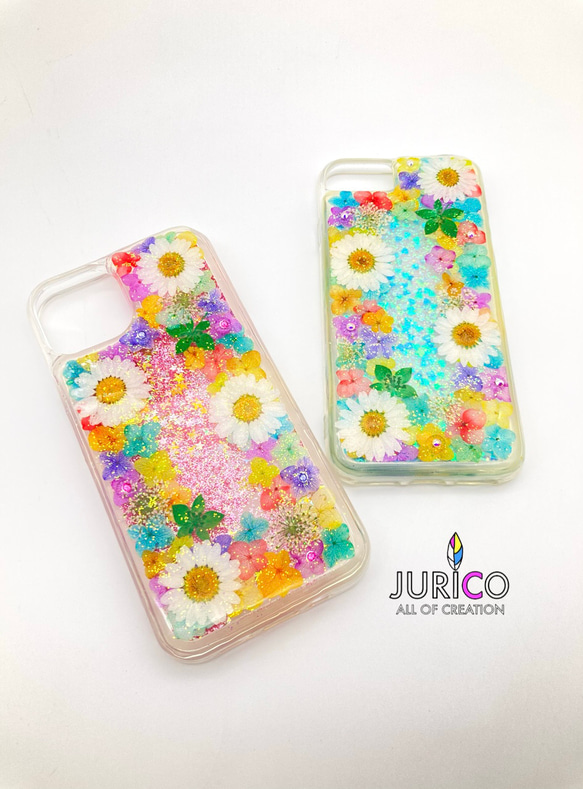 キラキラグリッターが流れる押し花スマホケース　★iPhone 限定★ 8枚目の画像