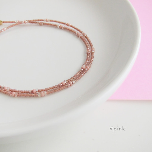 くすみピンク ドット ガラス ビーズ ネックレス 桜 ベビー