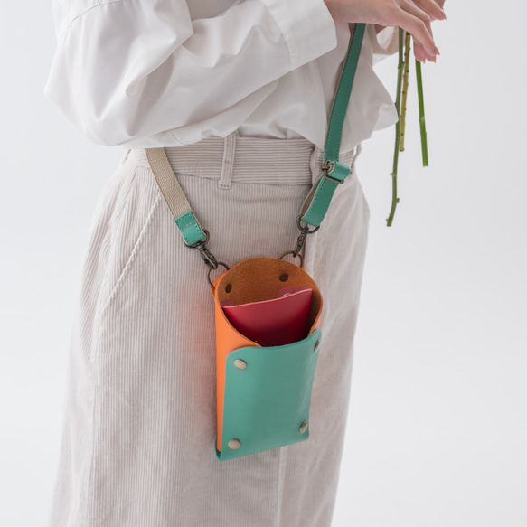 フローリストケース　青緑・オレンジ　剪定ハサミ入れ　道具入れ バッグ・カバン その他バッグ 皮、革、レザー HO1224453274(9295円)