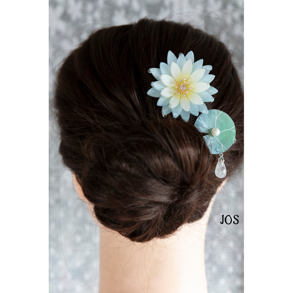 プラ板青い睡蓮のヘアピン ２点セット　髪飾り ヘアアクセサリー 簪  夏祭り 13枚目の画像