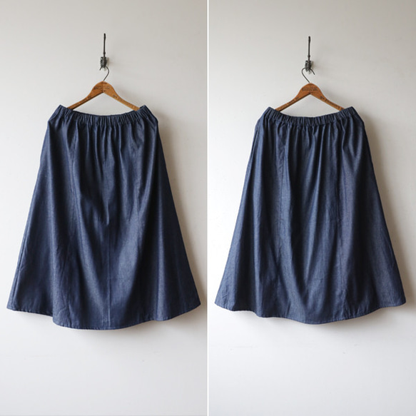 ⁂ラスト１　最終ＳＡＬＥ　８０cm丈　愉快なスカート　パッチワーク　ギャザー　スカート　甘織デニム　コットン　Y37A 10枚目の画像