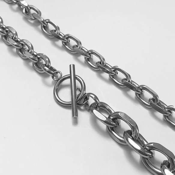 【eve】chain necklace 　切替チェーンマンテルネックレス　チェーンネックレス　角型　シルバー 2枚目の画像