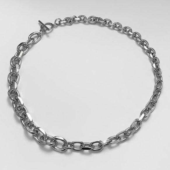 【eve】chain necklace 　切替チェーンマンテルネックレス　チェーンネックレス　角型　シルバー 4枚目の画像