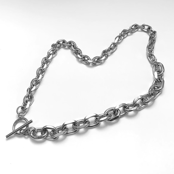 【eve】chain necklace 　切替チェーンマンテルネックレス　チェーンネックレス　角型　シルバー 1枚目の画像