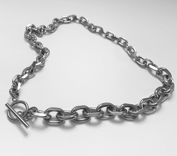 【eve】chain necklace 　切替チェーンマンテルネックレス　チェーンネックレス　角型　シルバー 5枚目の画像