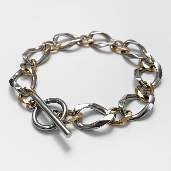 【eve】chain  bracelet 　マンテルブレスレット　コンビチェーン 11mm シルバー×ゴールド 　 4枚目の画像