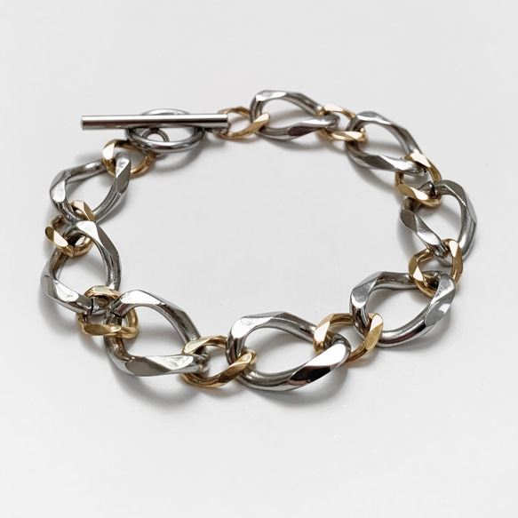 【eve】chain  bracelet 　マンテルブレスレット　コンビチェーン 11mm シルバー×ゴールド 　 2枚目の画像