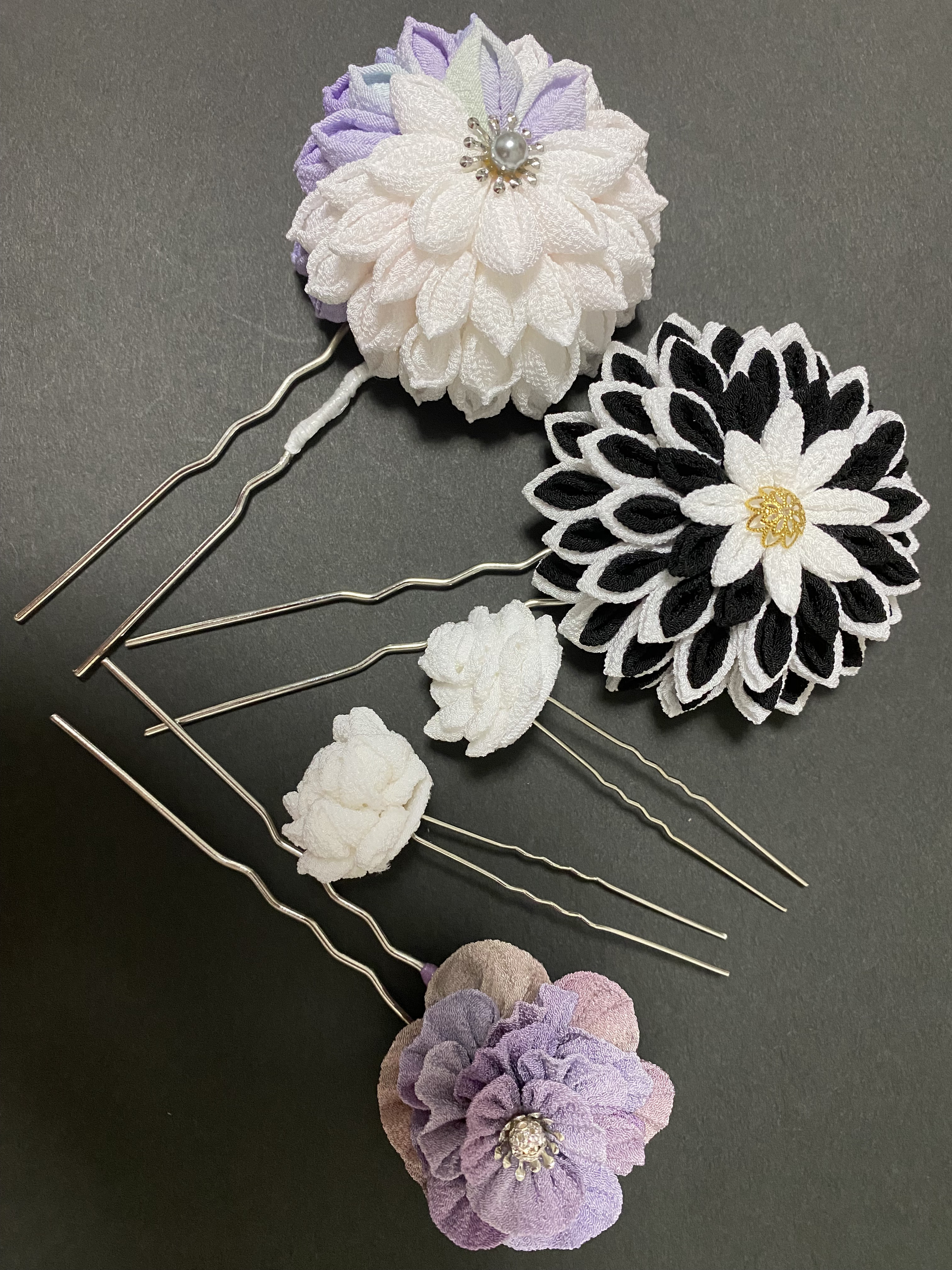 大人かんざし　白　黒　成人式　夏祭り　大人