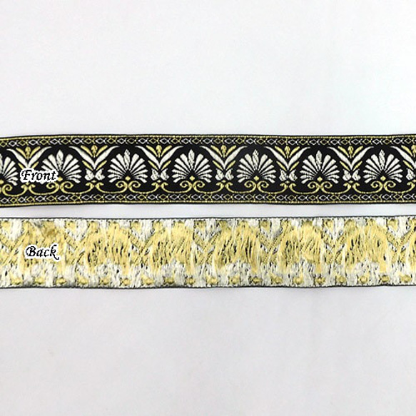 ジャガードリボン【 Flower design / Gold x Black 】35mm×50㎝ 5枚目の画像