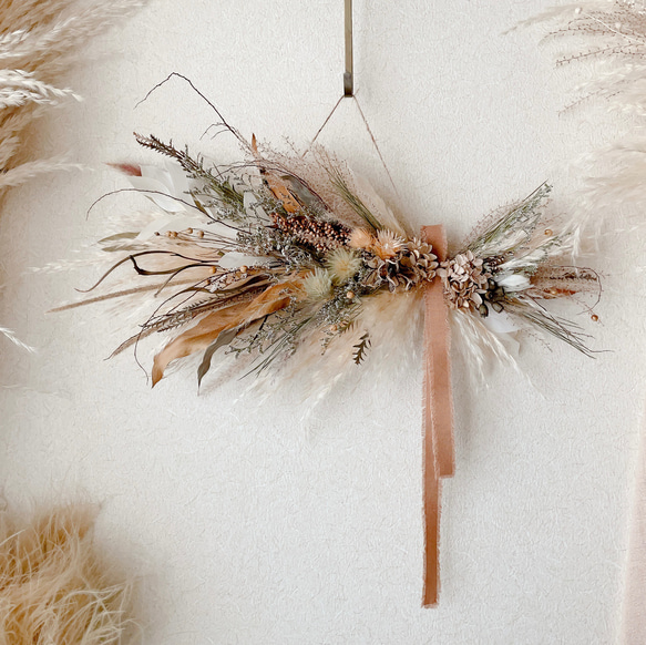専用autumn＆winter＊コットン＆木の実 ドライフラワースワッグ(横型