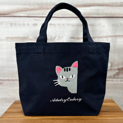 [免運費] 帆布迷你手提包，側邊可見貓咪刺繡 第1張的照片