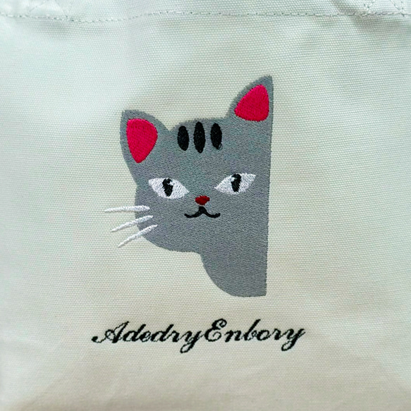 [免運費] 帆布迷你手提包，側邊可見貓咪刺繡 第6張的照片