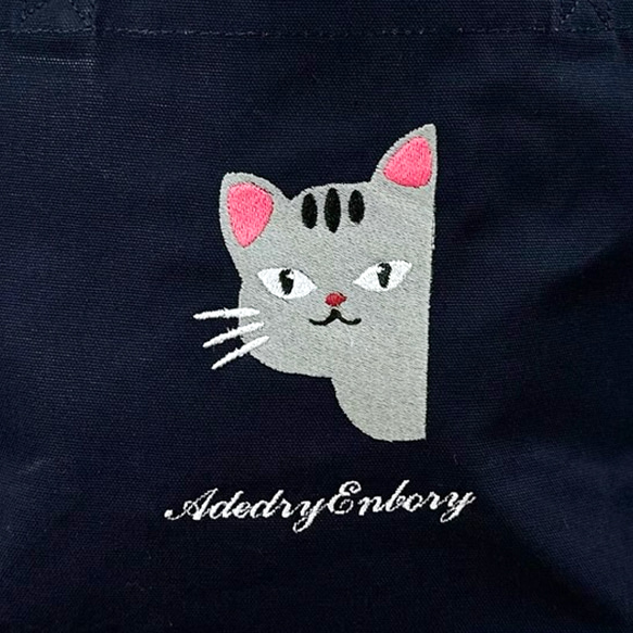 [免運費] 帆布迷你手提包，側邊可見貓咪刺繡 第2張的照片