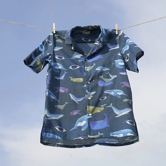 ナショナルフラワーシャツ クジラマルチシリーズ_ダークブルー 5枚目の画像