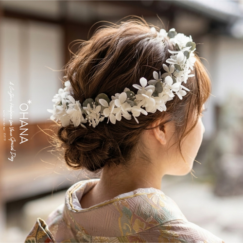 ボリュームたっぷり】白あじさいとユーカリの花冠 ヘッドドレス｜成人