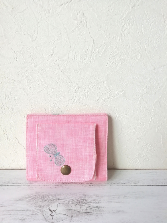 ミナペルホネンchouchoリネンの二つ折り財布/pink 2枚目の画像