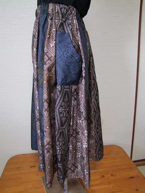 ◆着物リメイク　大島紬16枚ハギ・ロングスカート◆ 3枚目の画像