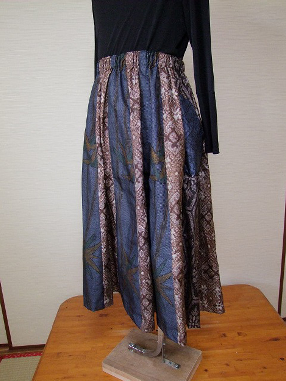◆着物リメイク　大島紬16枚ハギ・ロングスカート◆ 2枚目の画像