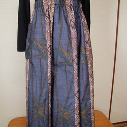 ◆着物リメイク　大島紬16枚ハギ・ロングスカート◆ 1枚目の画像