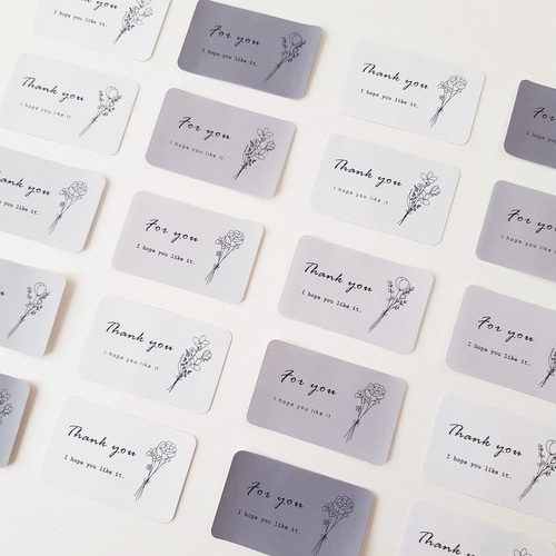 ギフトシール 花 花束 グレー 30枚入り 文字変更可能 サンキューシール