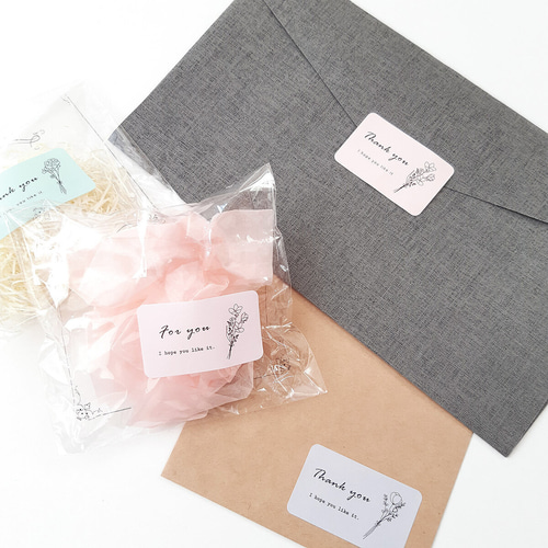 ギフトシール 花 花束 ブルーグリーン 30枚入り 文字変更可能