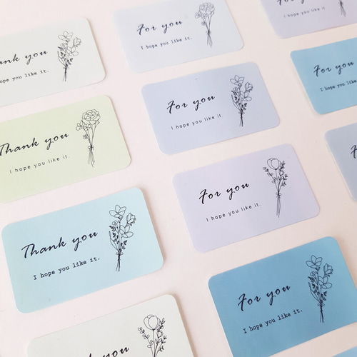 ギフトシール 花 花束 ブルーグリーン 30枚入り 文字変更可能