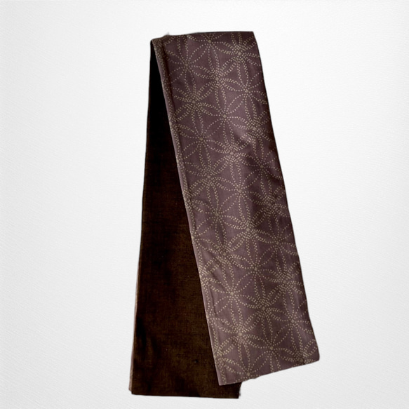 鹽澤紬 灰紫色花朵和棕色 這是一種由素色春亞紡製成的成人半寬腰帶。兩面都易於佩戴。 第4張的照片