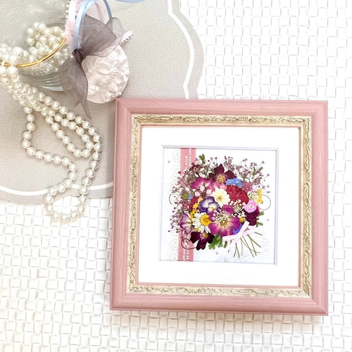 押し花 押し花額 押し花アート バラ リース バレンタイン