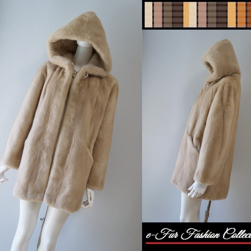 ベージュ フード付き　ミンク　コート　コペンハーゲン 着るだけでフレンチシックな雰囲気が漂います☆ゴージャスなパール