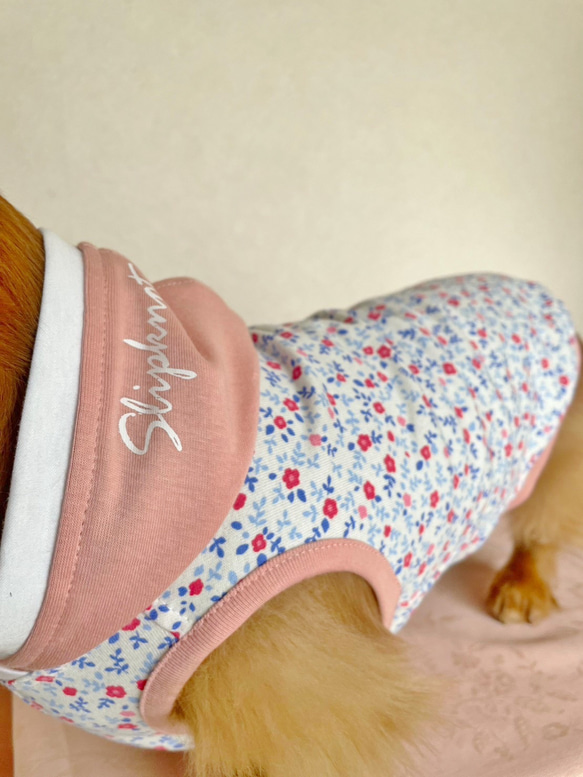 【送料無料】【桜と椿】ダックス 小型犬用洋服 綿 ノースリーブ フード 犬服 ダックス プードル チワワ 7枚目の画像