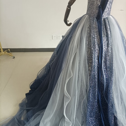 爽やかで優しいブルー キラキラチュール カラードレス 可愛い 編み上げ プリンセスドレス オーバードレス 5枚目の画像