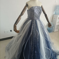 爽やかで優しいブルー キラキラチュール カラードレス 可愛い 編み上げ プリンセスドレス オーバードレス 2枚目の画像