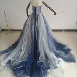 爽やかで優しいブルー キラキラチュール カラードレス 可愛い 編み上げ プリンセスドレス オーバードレス 3枚目の画像