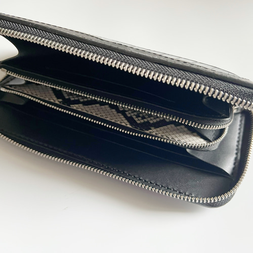 クロコダイル ブラック ラウンドファスナーウォレット ダブルカット  