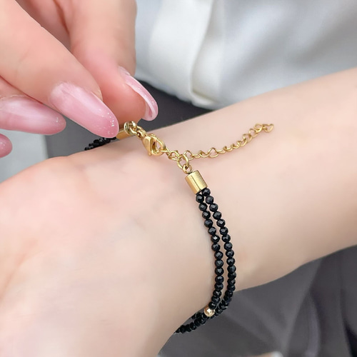 K18×天然石】ダイヤカットオニキス 2連ブレスレット 3種類から