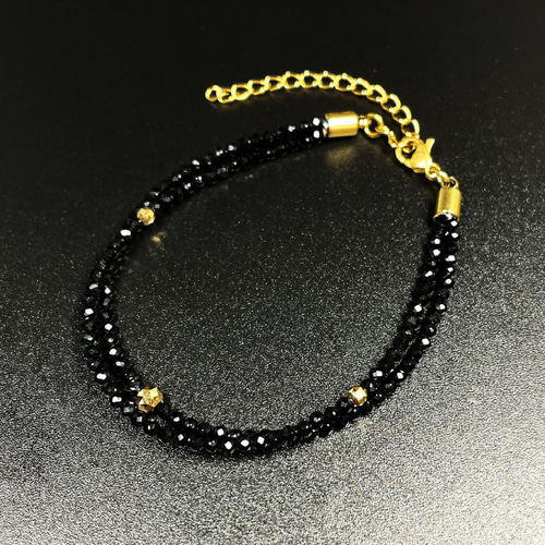 K18×天然石】ダイヤカットオニキス 2連ブレスレット 3種類から K18×天然石】ダイヤカットオニキス 2連ブレスレット 3種類から