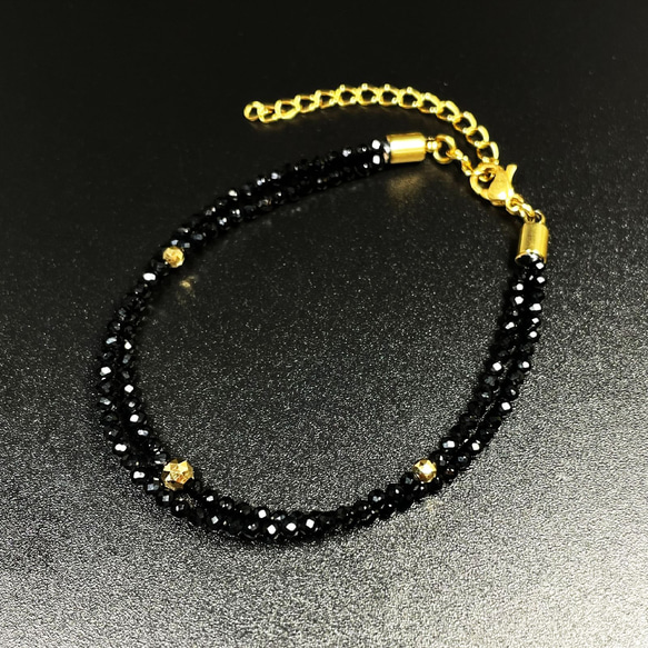【K18×天然石】ダイヤカットオニキス 2連ブレスレット 3種類から選べる留め具パーツ 6枚目の画像