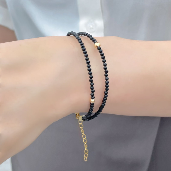 【K18×天然石】ダイヤカットオニキス 2連ブレスレット 3種類から選べる留め具パーツ 12枚目の画像
