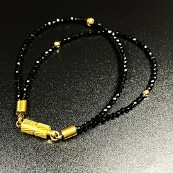 【K18×天然石】ダイヤカットオニキス 2連ブレスレット 3種類から選べる留め具パーツ 5枚目の画像