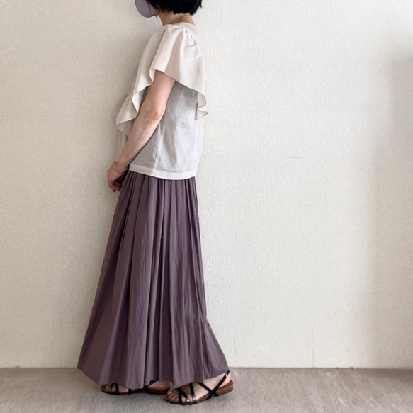 【低身長さん向け洋服】コットンシルク　ギャザースカート　（色：スモークパープル） 2枚目の画像