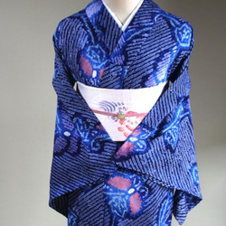 ◇現代 有松鳴海絞　浴衣◇【紺水色桃他】薄羽の蝶が幻想的に舞う　トールサイズ裄68ｃｍ木綿浴衣　 7枚目の画像