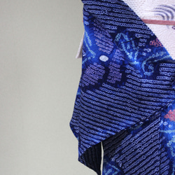 ◇現代 有松鳴海絞　浴衣◇【紺水色桃他】薄羽の蝶が幻想的に舞う　トールサイズ裄68ｃｍ木綿浴衣　 19枚目の画像