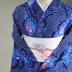 ◇現代 有松鳴海絞　浴衣◇【紺水色桃他】薄羽の蝶が幻想的に舞う　トールサイズ裄68ｃｍ木綿浴衣　 12枚目の画像