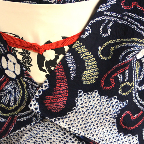 ◇現代 有松鳴海絞 浴衣◇【濃紺黄朱他】大輪の糸乱菊が大人かっこいい