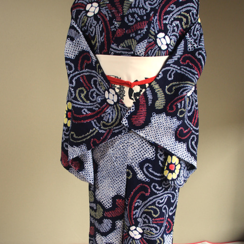 美品 浴衣 有松鳴海絞り トールサイズ 身丈166.5 花 有松絞り 総