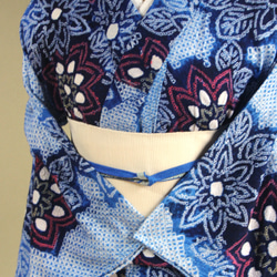 浴衣　有松鳴海絞り　紗綾形　鹿の子　藍染　ネイビー　着物　063a d ◇現代 有松鳴海絞 浴衣◇【濃紺】計算された小菊の配置が美しい