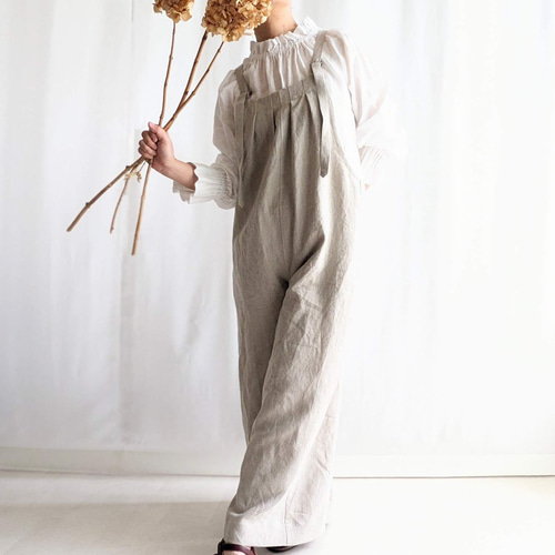 美品 TRAVAIL MANUEL リネン混サロペット パン 3シーズン活躍！ きれいめ大人カジュアル リネンサロペット