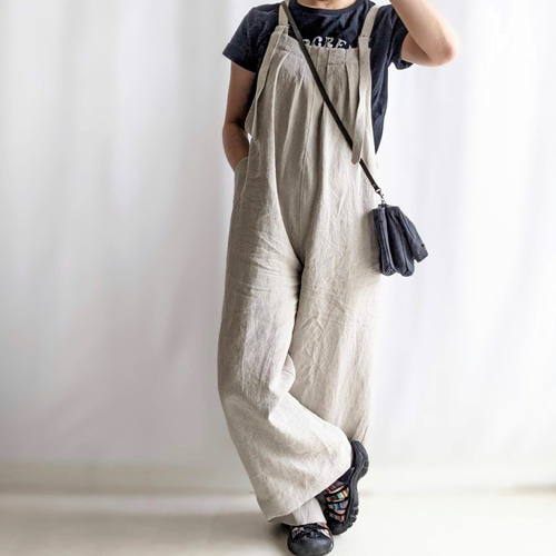 creema購入 サロペットパンツ 3シーズン活躍！ きれいめ大人カジュアル リネンサロペット