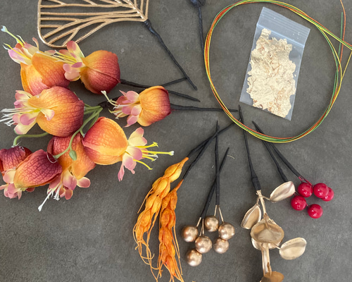 髪飾りC orange×gold houzuki 送料無料 ヘッドドレス（アクセサリー